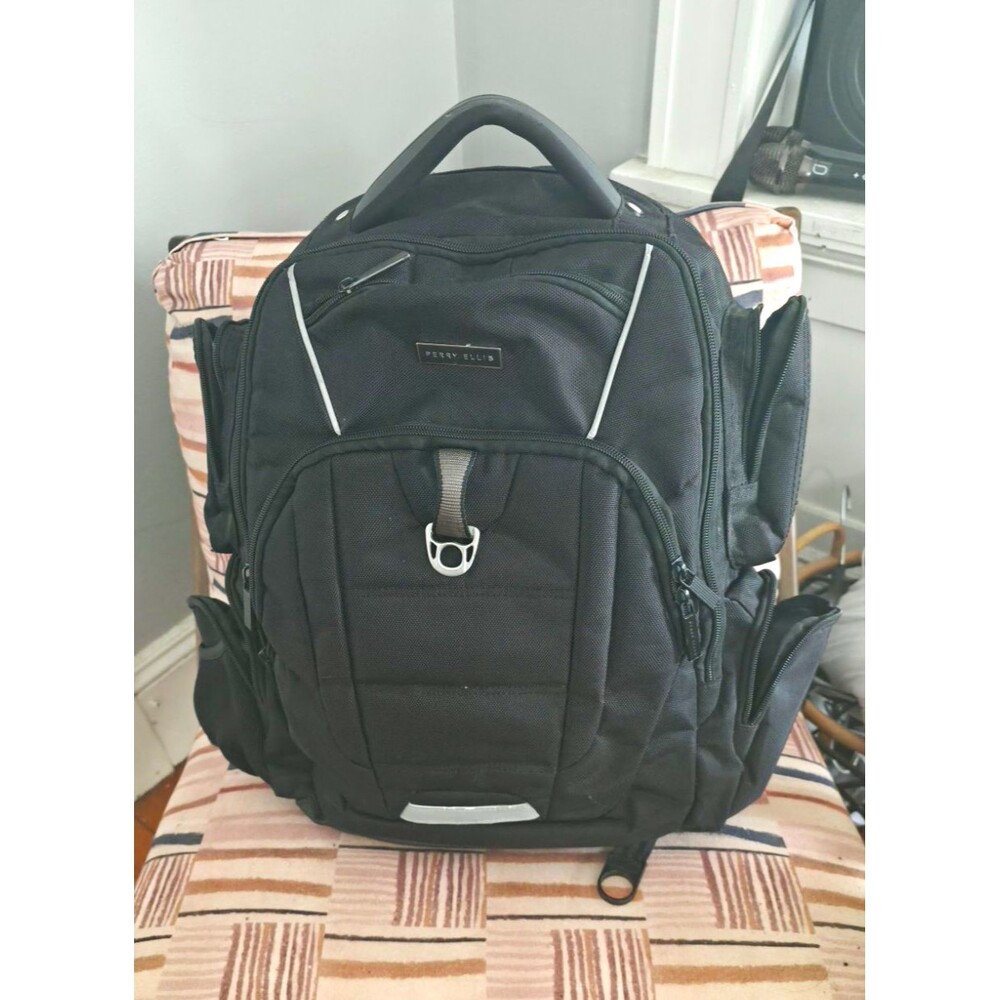 Perry Ellis Black Laptop Backpack Travel/Business Bag, Zip, Multiple Pockets